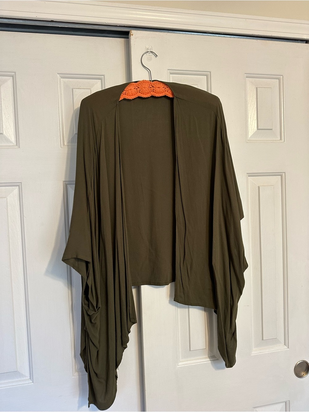 Olive Open-Front Draped Women's Cardigan Sweater